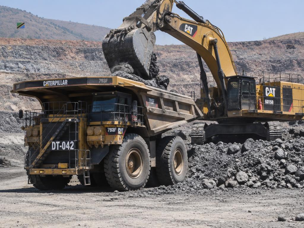 Mining excavator loading a haul truck
